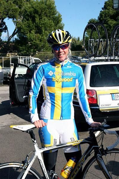Fahlin prior to a training ride in her Swedish champ outfit