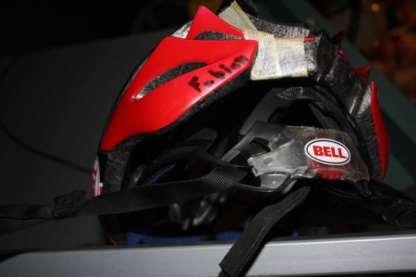 Fabian Cancellara's helmet from his victorious 2010 Tour of Flanders ride.