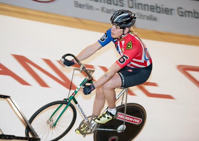 American Zachary Kovalcik is competing in the steher event in Berlin.