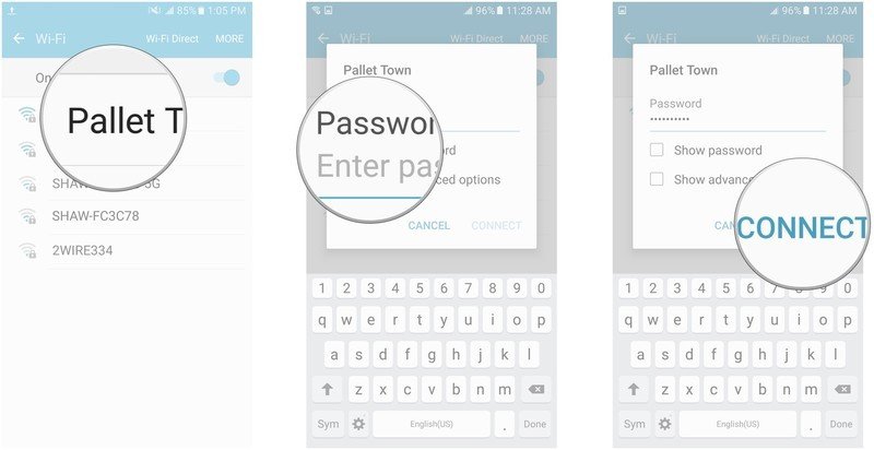 Tap the network again, enter the password, tap Connect