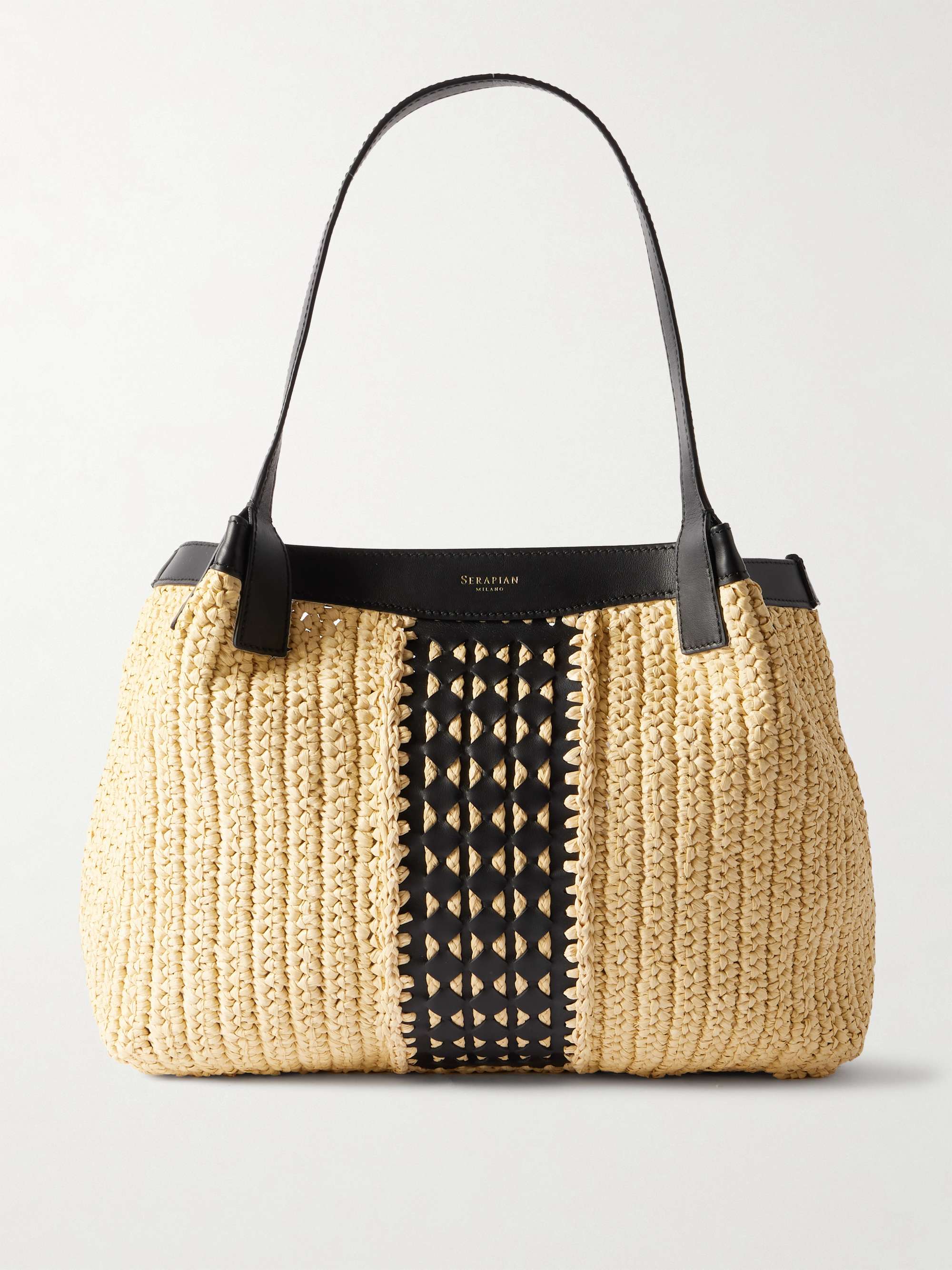 Secret Leather-Trimmed Woven Raffia Tote