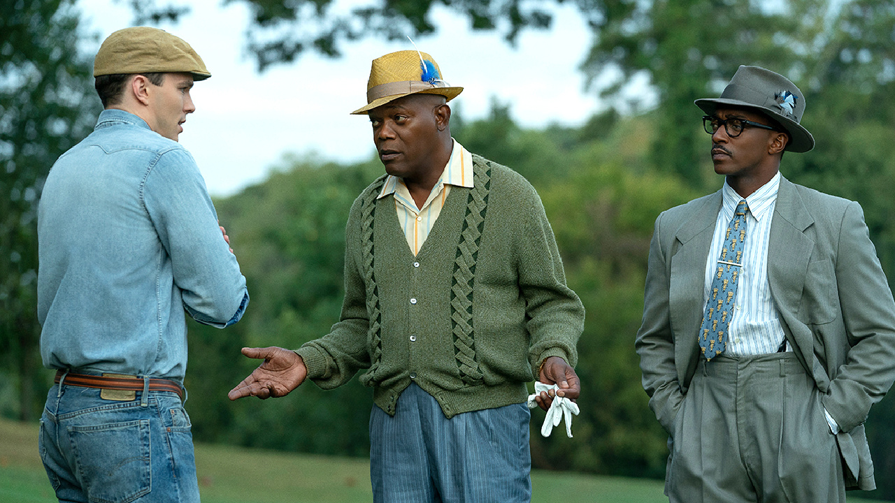 Samuel L. Jackson and Anthony Mackie in the Apple TV+ film, The Banker.