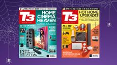 The covers of T3 313 and T3 314 on a Halloween background of cobwebs.