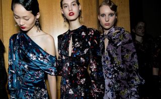 Models are seen wearing cut-out and cold-shoulder floral dresses.