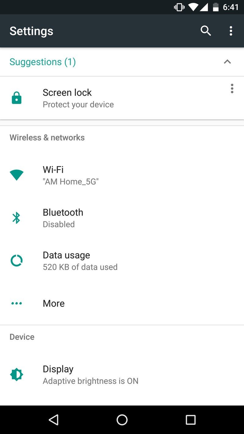 Android N Developer Preview settings menu