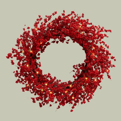 Pottery Barn, Lit Faux Red Berry Wreath