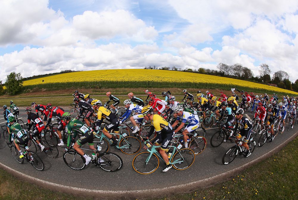 The peloton ride during Stage 1 of the Tour of Yorkshire from Bridlington to Scarborough on May 1, 2015 in Scarborough, England
