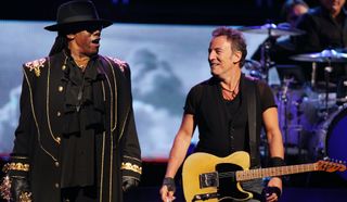 Clarence Clemons (left) and Bruce Springsteen perform with the E Street Band at the Los Angeles Sports Arena on April 16, 2009 in Los Angeles, California