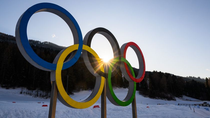 The Olympic Rings are seen on day minus three of the Milano Cortina 2026 Winter Olympic games at Tesero Cross-Country Skiing Stadium on February 3, 2026 in Val di Fiemme, Italy. 