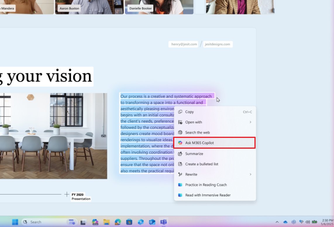 Ask M365 Copilot option