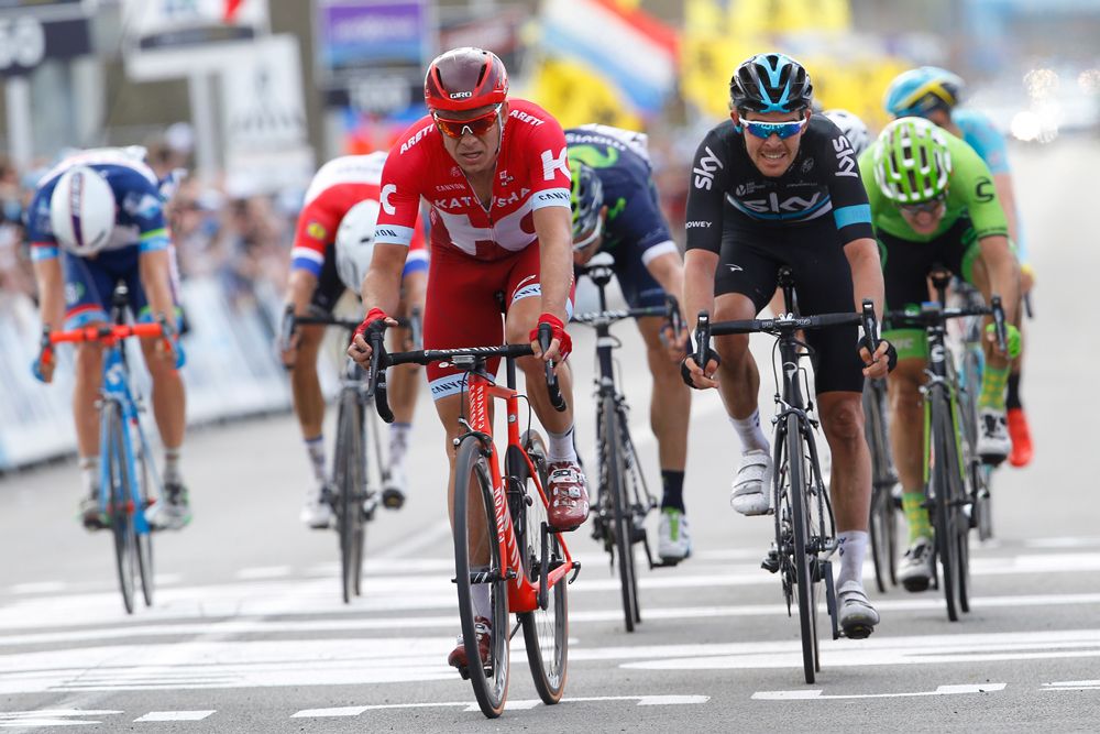 Alexander Kristoff (Team Katusha) wins the sprint for fouth at the Tour of Flanders