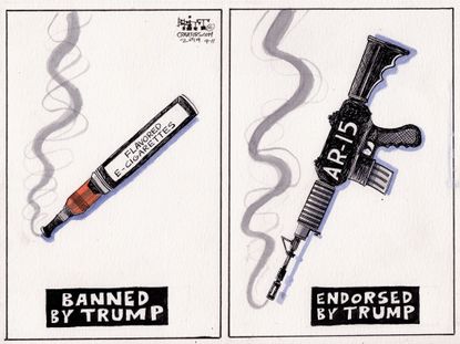 Political Cartoon U.S. Trump e-cigarette vaping ban gun control