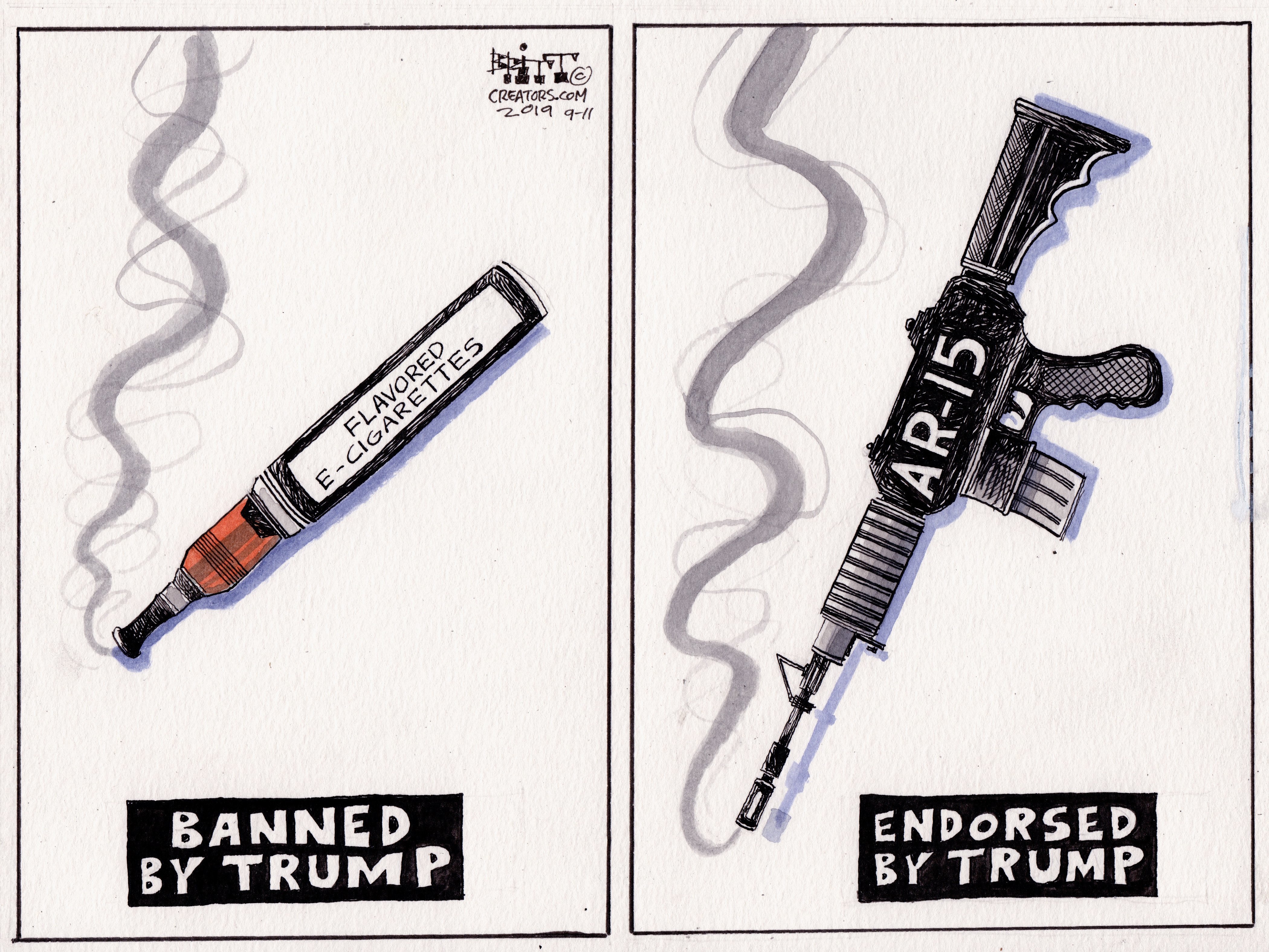 Political Cartoon U.S. Trump e cigarette vaping ban gun control