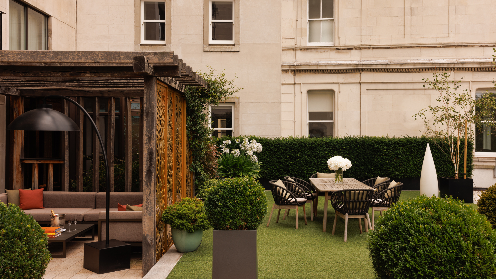 An overview of the garden terrace area in the hotel
