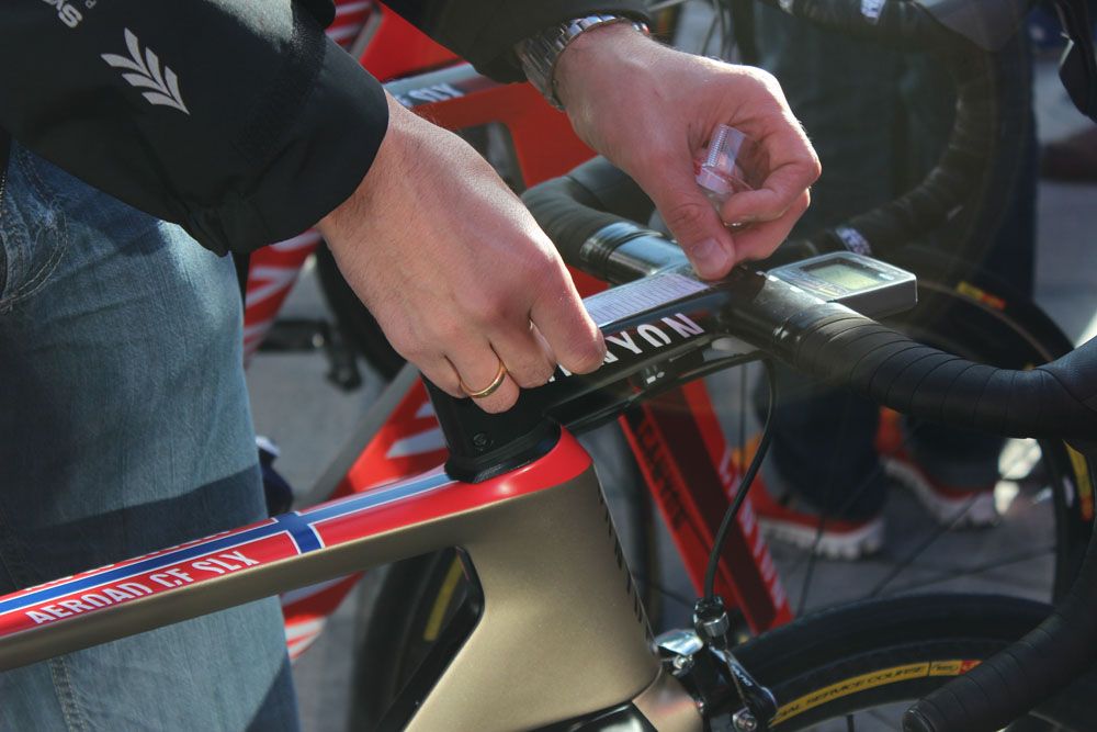 Last minute prep for Kristoff's race bike