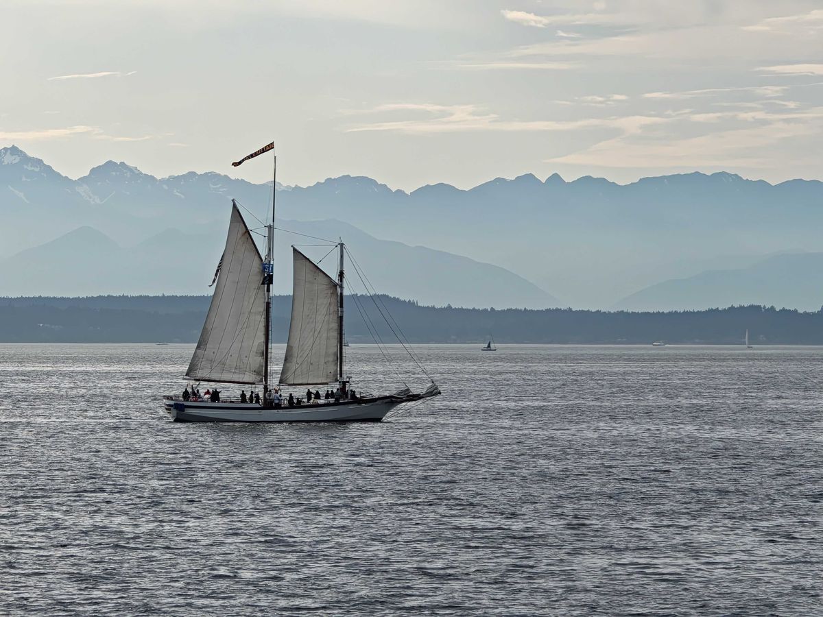 People on a sailboat in the distance