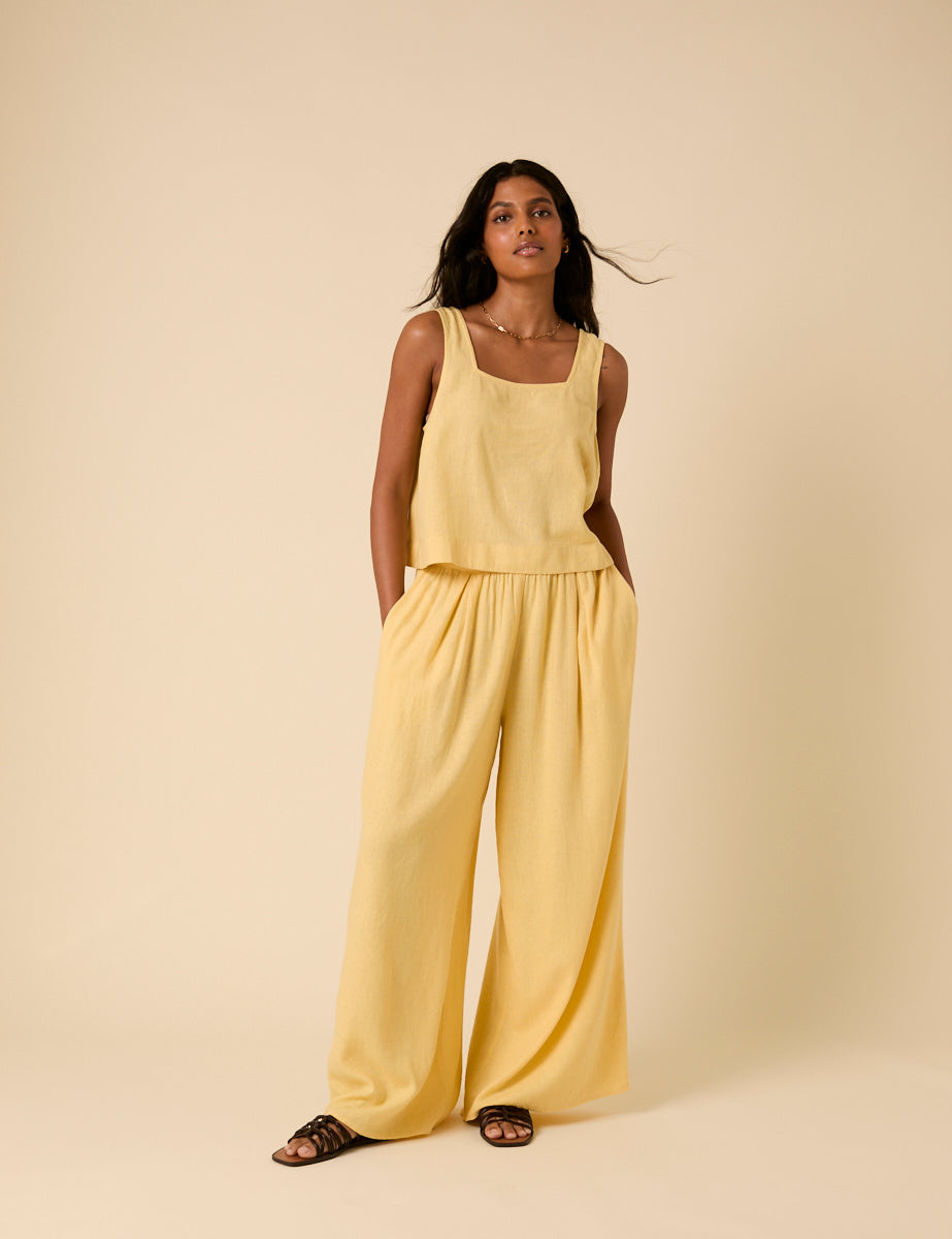 Buttery yellow linen mix jerrow pants