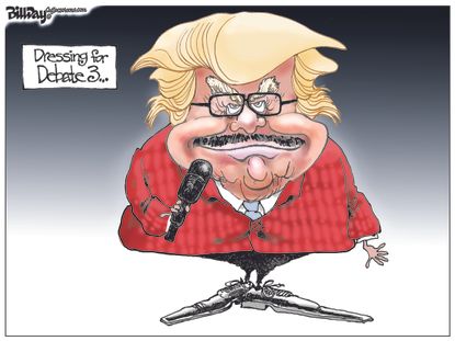 Political cartoon U.S. 2016 election Donald Trump debate Ken Bone