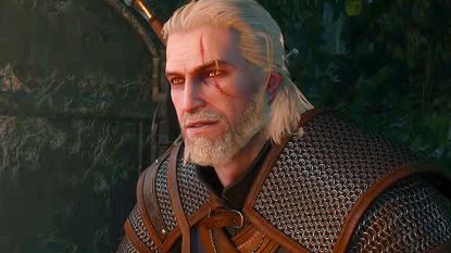 A close up of Geralt in The Witcher 3 Remastered.