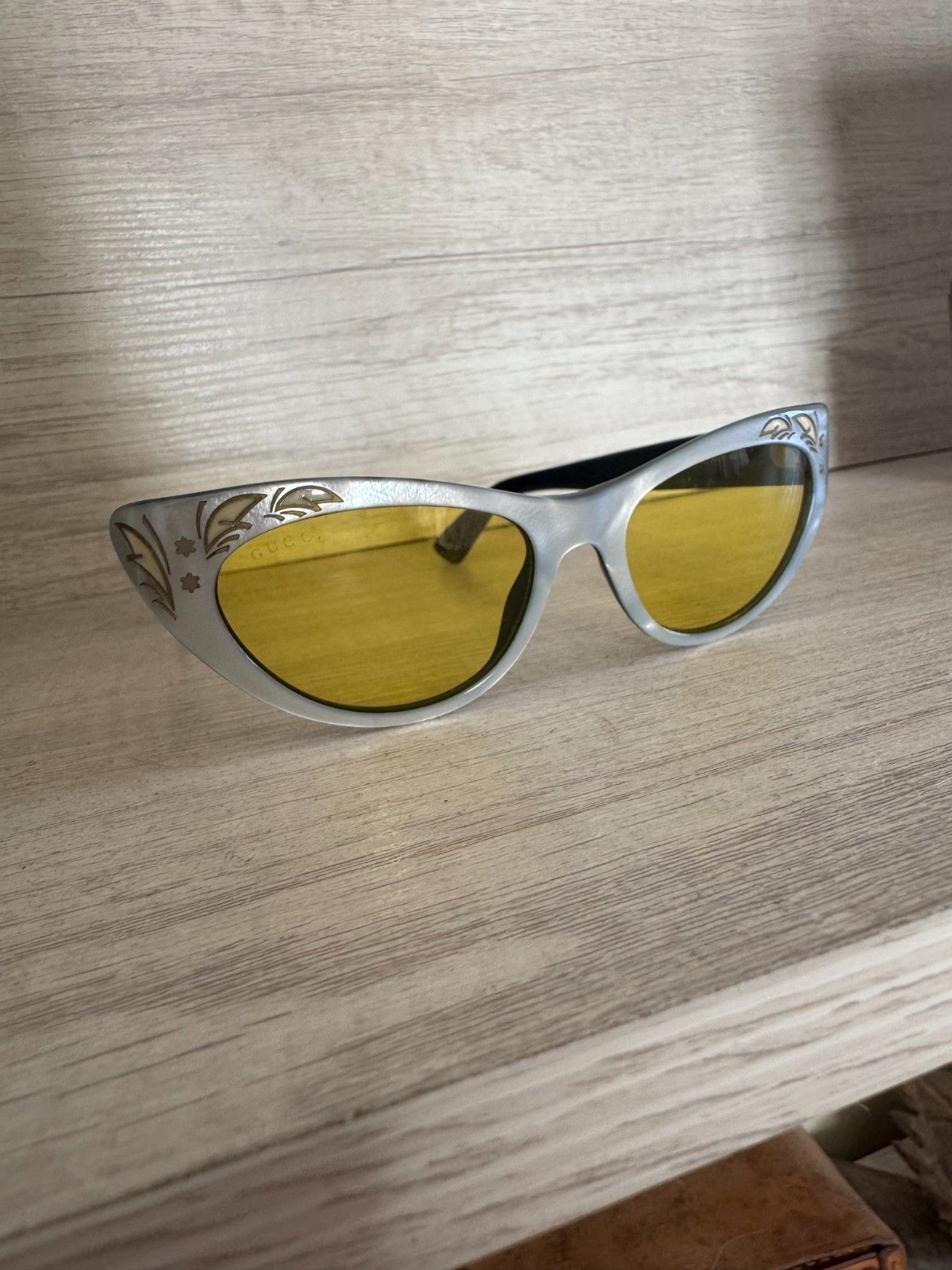 Gucci Cat Eye Sunglasses Powder Blue W/ Yellow Lenses Gg3807/s U47ho 50-17-145