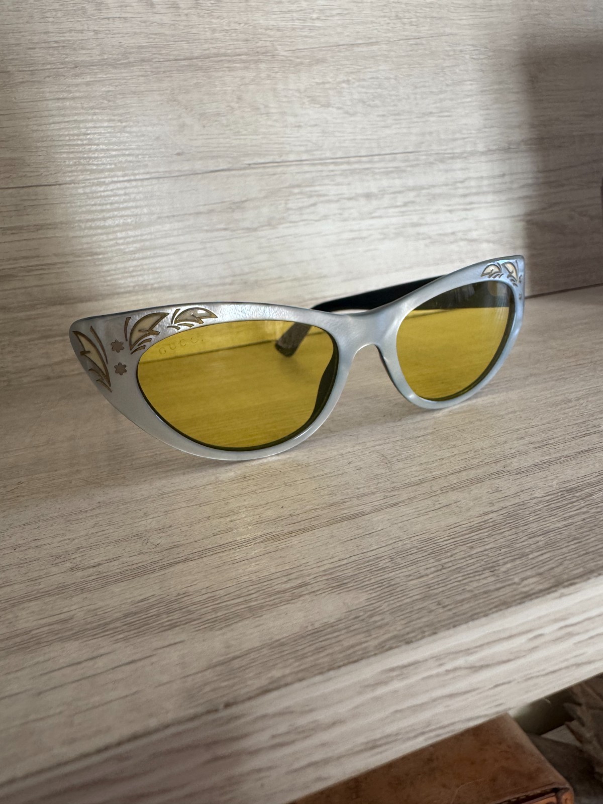 Gucci Cat Eye Sunglasses Powder Blue W/ Yellow Lenses Gg3807/s U47ho 50-17-145