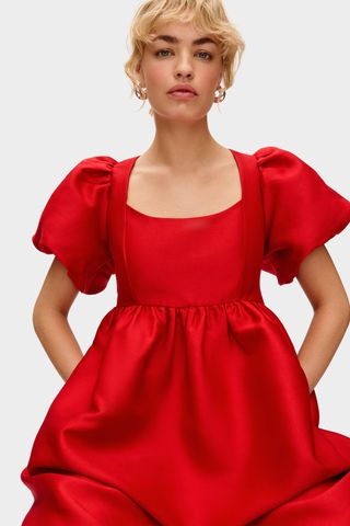 Ivy Puff Sleeve Satin Midi Dress