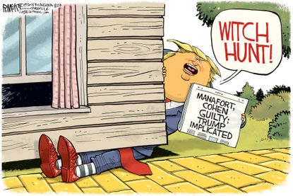 Political cartoon U.S. Trump Michael Cohen Paul Manafort&nbsp;guilty witch hunt Wizard of Oz