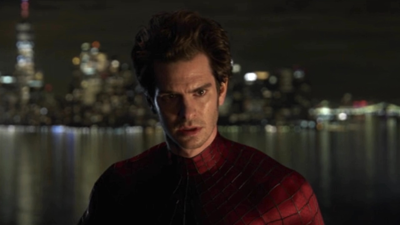 Andrew Garfield's Peter Parker with concerned expression on his face in Spider-Man: No Way Home