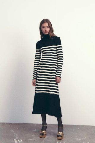 Cute WInter Dresses | Zara Wool-Blend Striped Knit Dress 