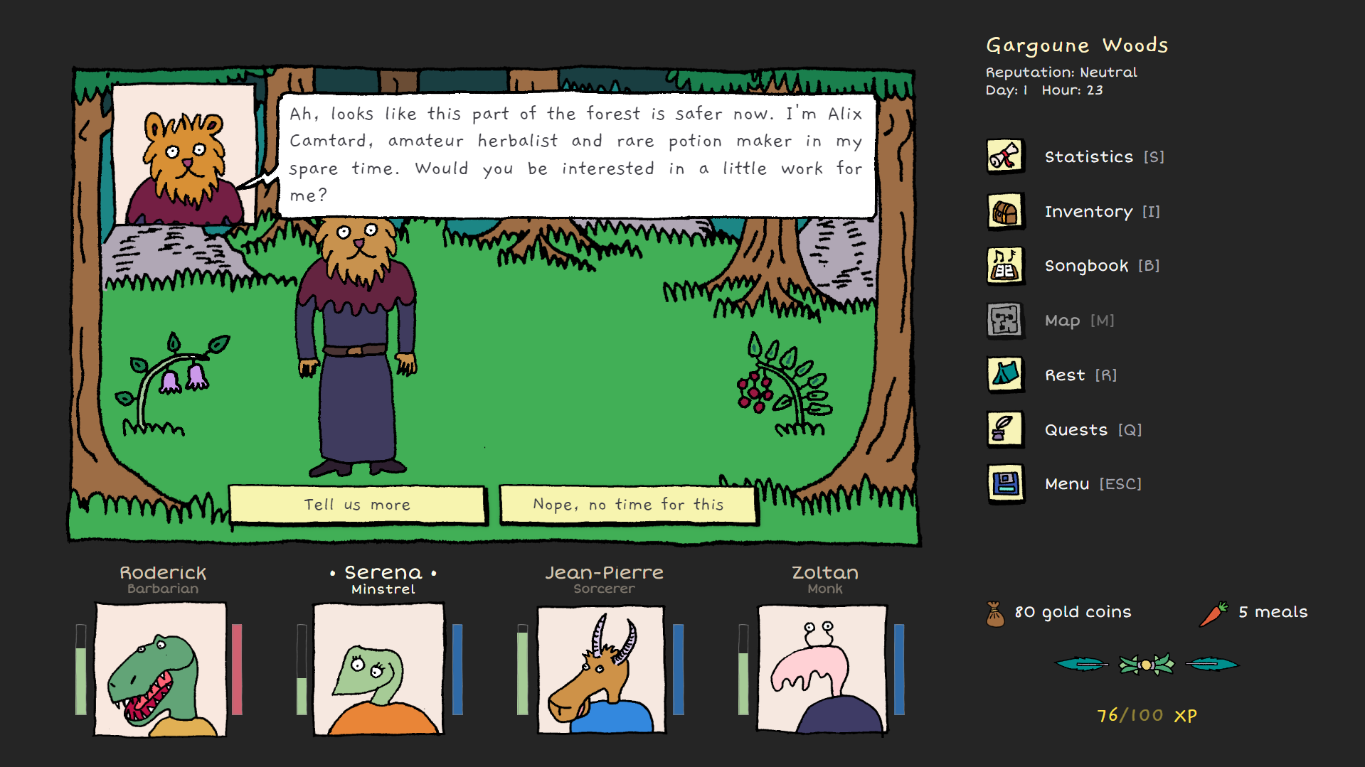 Several screenshots from Heroes of the Seven Islands, showing various retro-aesthetic point and click RPG adventure vibes.