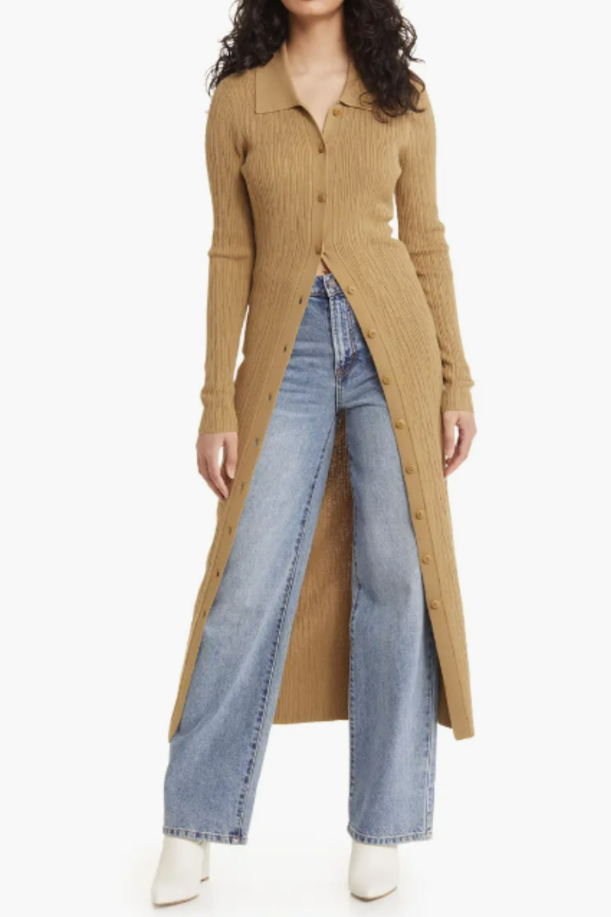 Open Edit Long Sleeve Rib Cardigan Dress