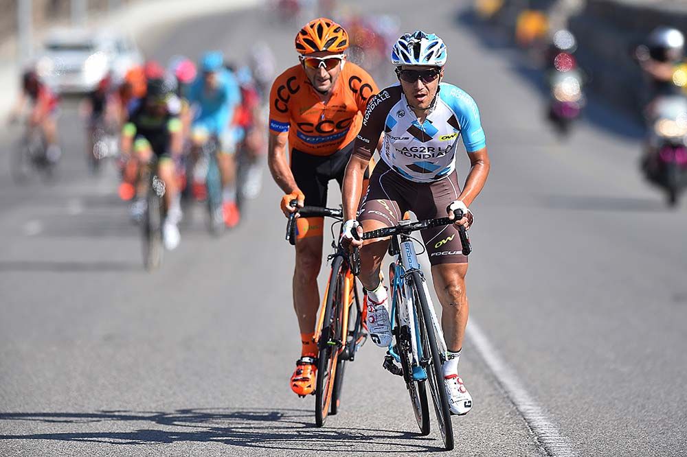 Domenico Pozzovivo (AG2R-La Mondiale) leads home Davide Rebellin