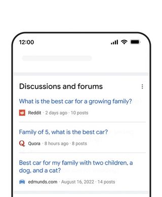 Google Search's new online discussions/forums section.