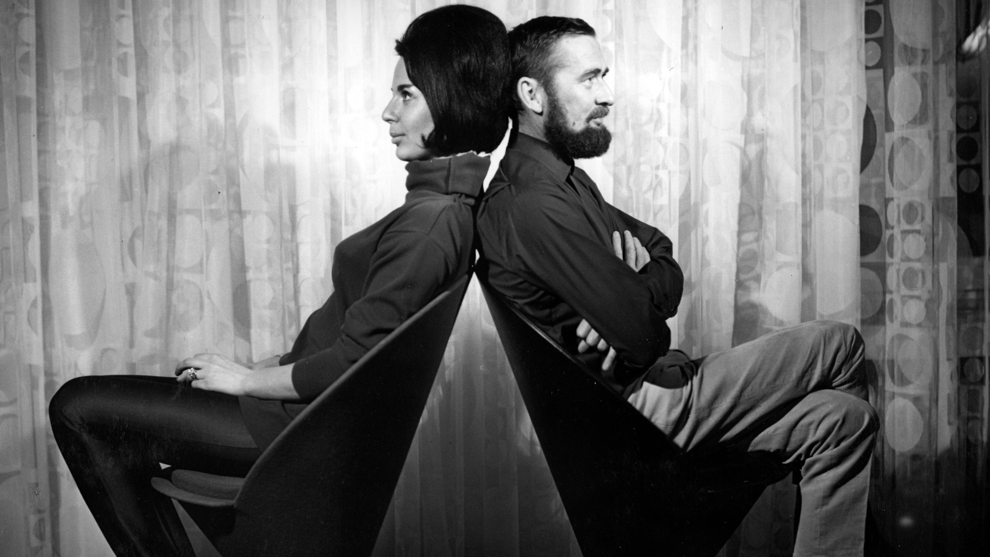 Marianne and Verner Panton in the Cone Chairs. Image copyright &copy; Verner PantonDesign AG.