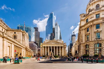 City of London financial district with Royal Exchange building