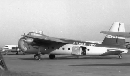 The original Bristol 170 series 21 Freighter G-AGVC of Silver City Airways, pictured at Manchester Airport.