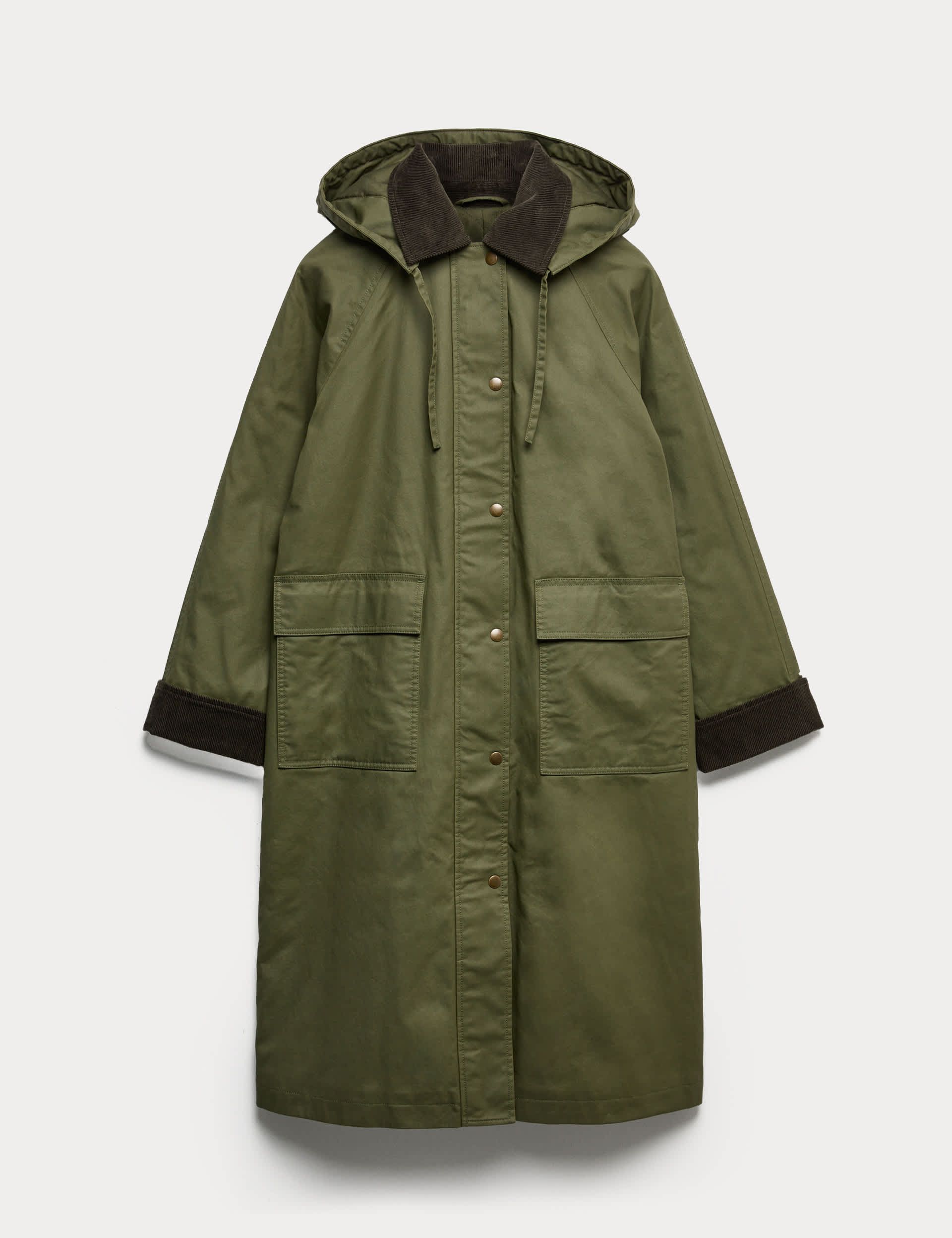 Pure Cotton Waxed Hooded Longline Car Coat