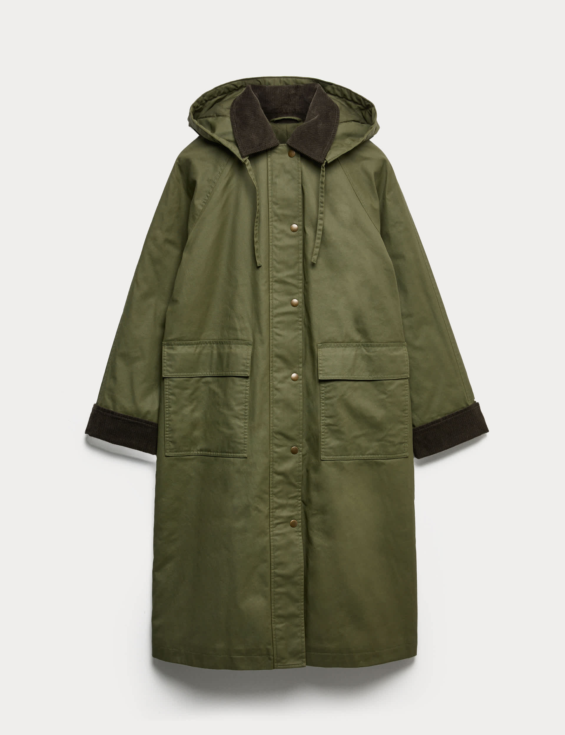 Pure Cotton Waxed Hooded Longline Car Coat