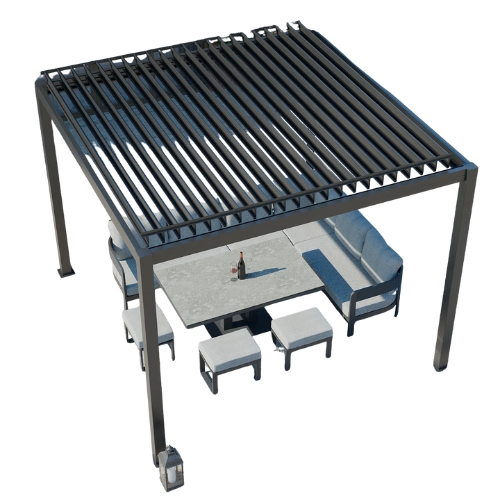 Bracken Outdoors, Luna 3m X 3m Anthracite Grey Square Metal Garden Pergola