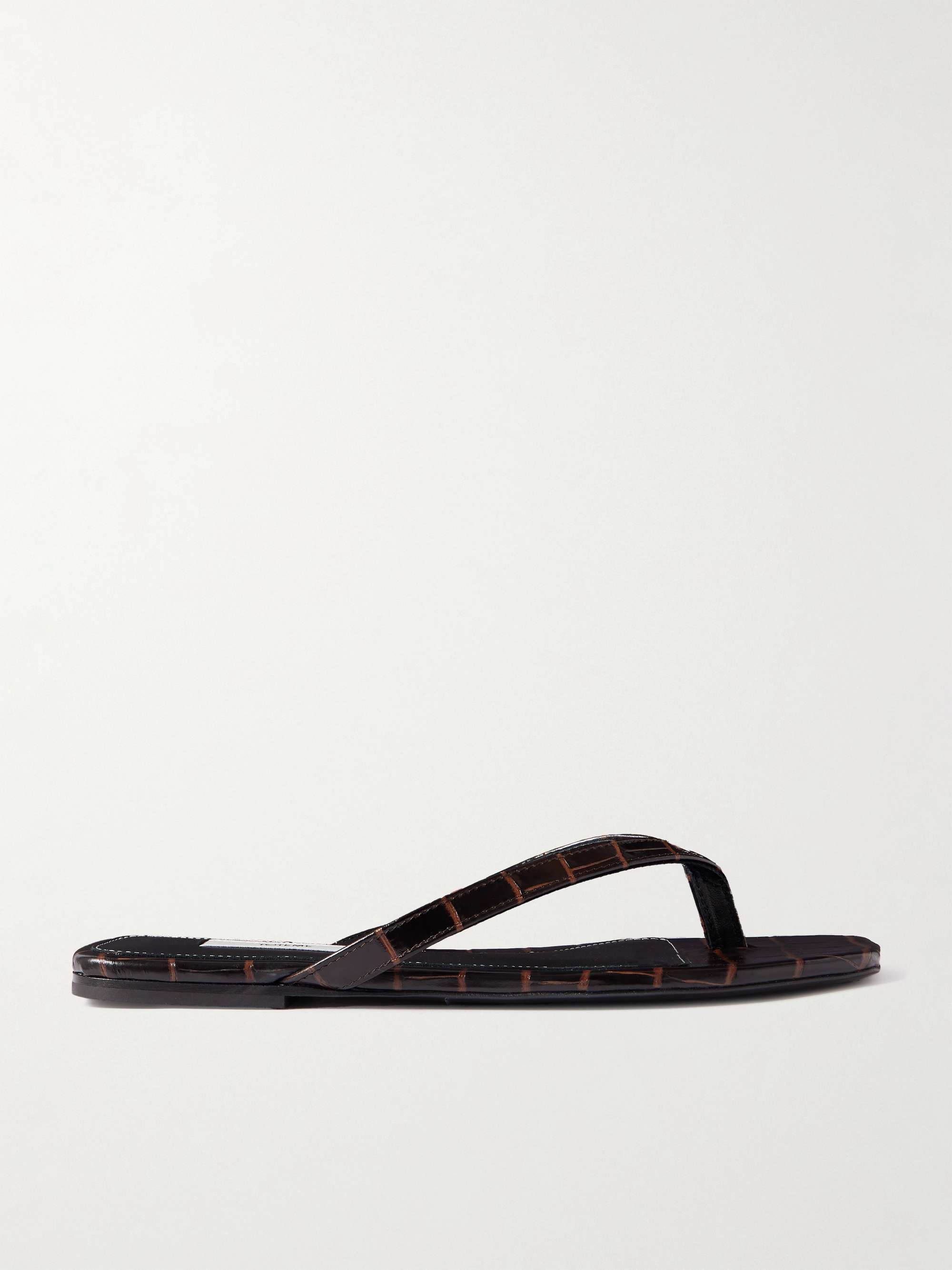 Croc-Effect Leather Flip Flops