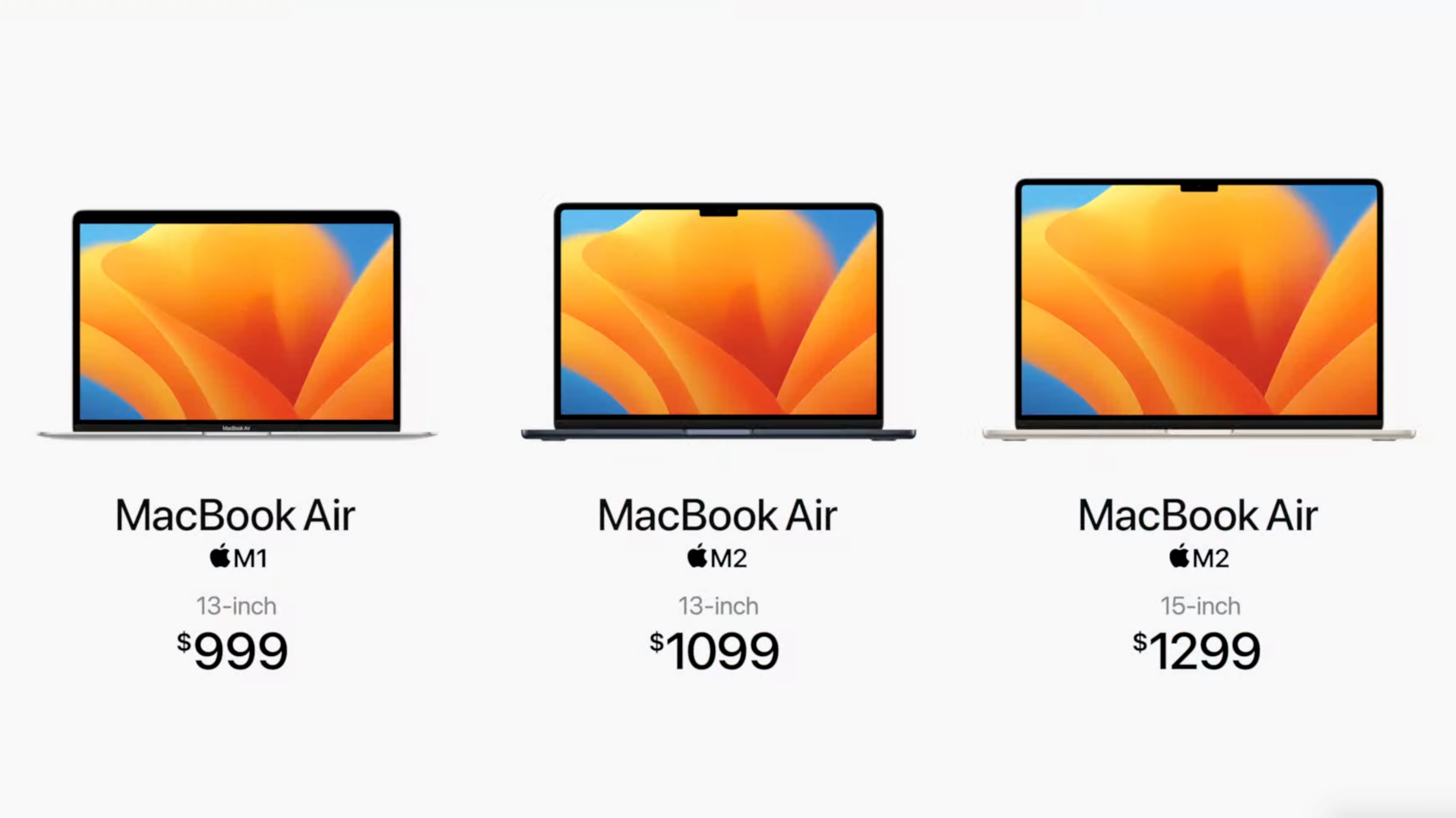 Screenshot from WWDC 2023 livestream showing MacBook Air pricing.