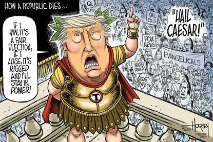 Political Cartoon U.S. Trump leave office Rome Caesar