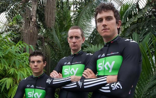 Ben Swift, Bradley Wiggins and Geraint Thomas.