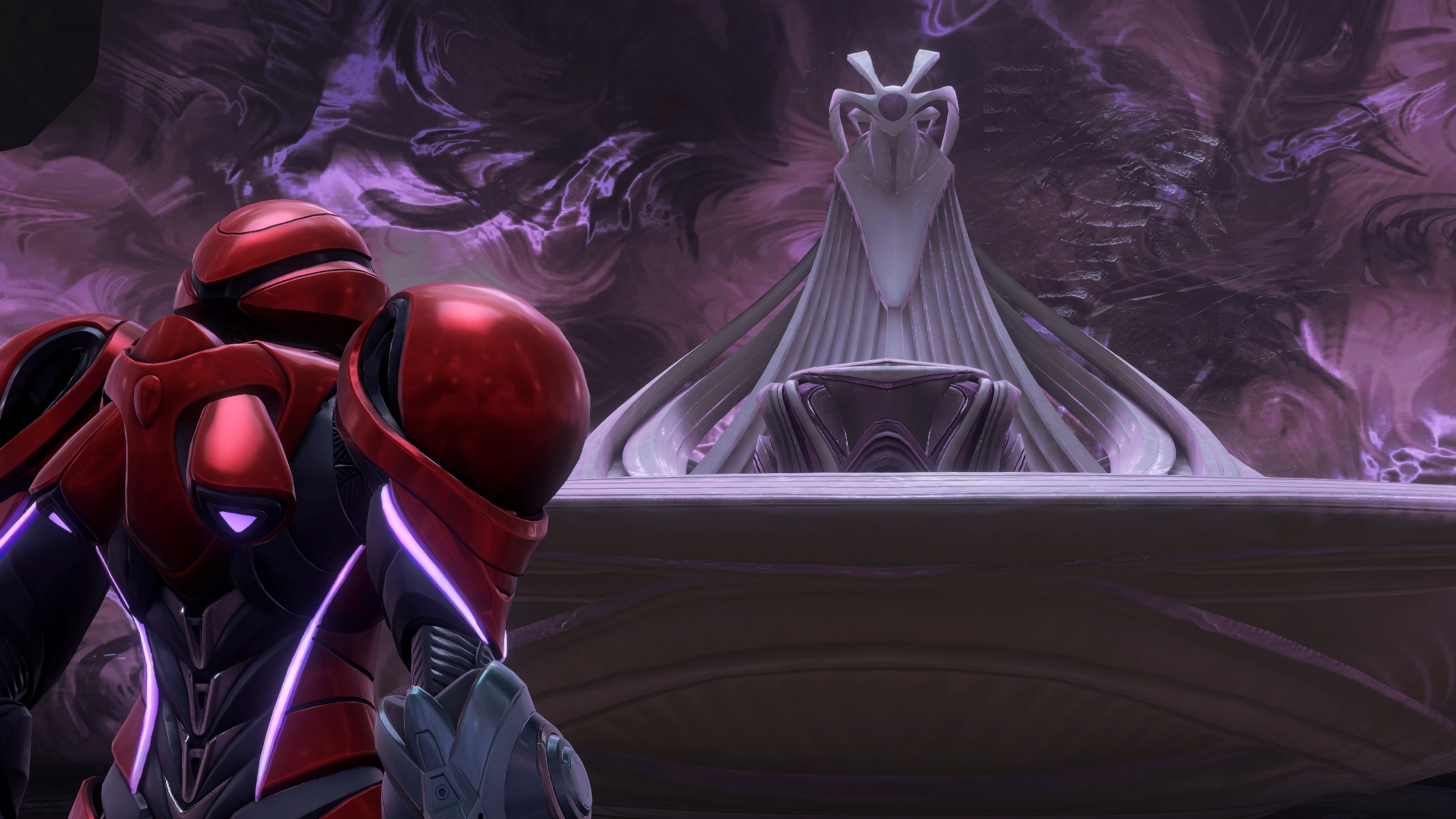 Samus approaching a monument in Metroid Prime 4: Beyond
