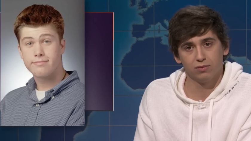 Marcello Hernandez shows off an old picture of Colin Jost on Weekend Update.