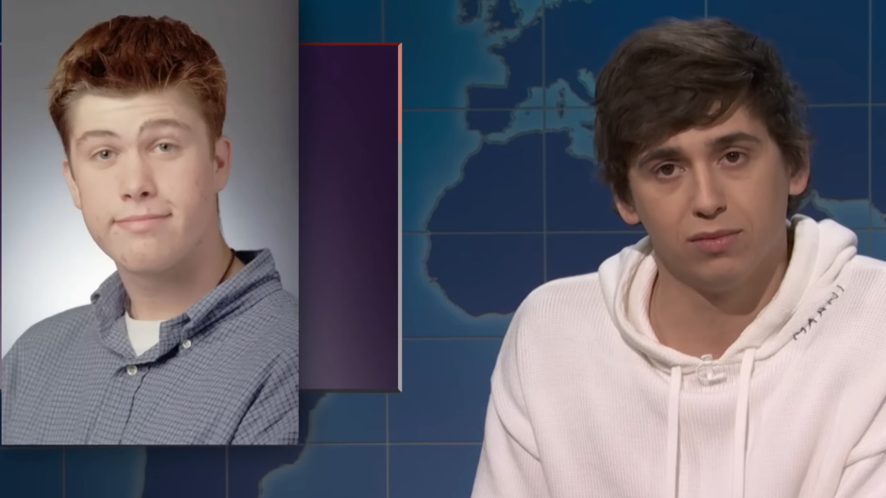 Marcello Hernandez shows off an old picture of Colin Jost on Weekend Update.