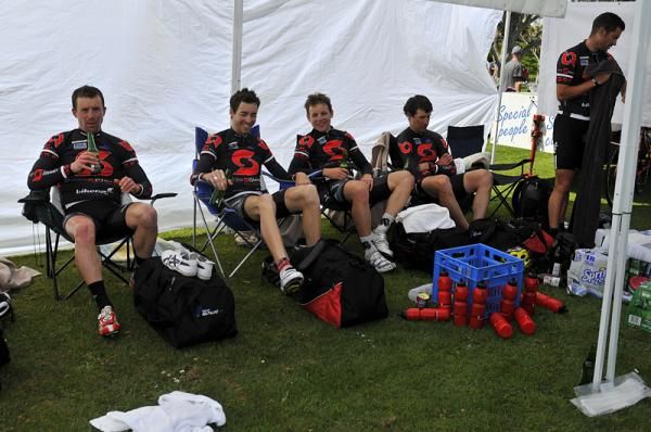 The Calder Stewart BikeNZ National team take a well deserved rest after Stage 9 of the Tour of Southland.