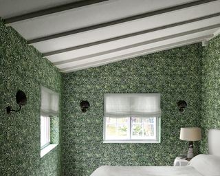 Bedroom color with green wallpaper