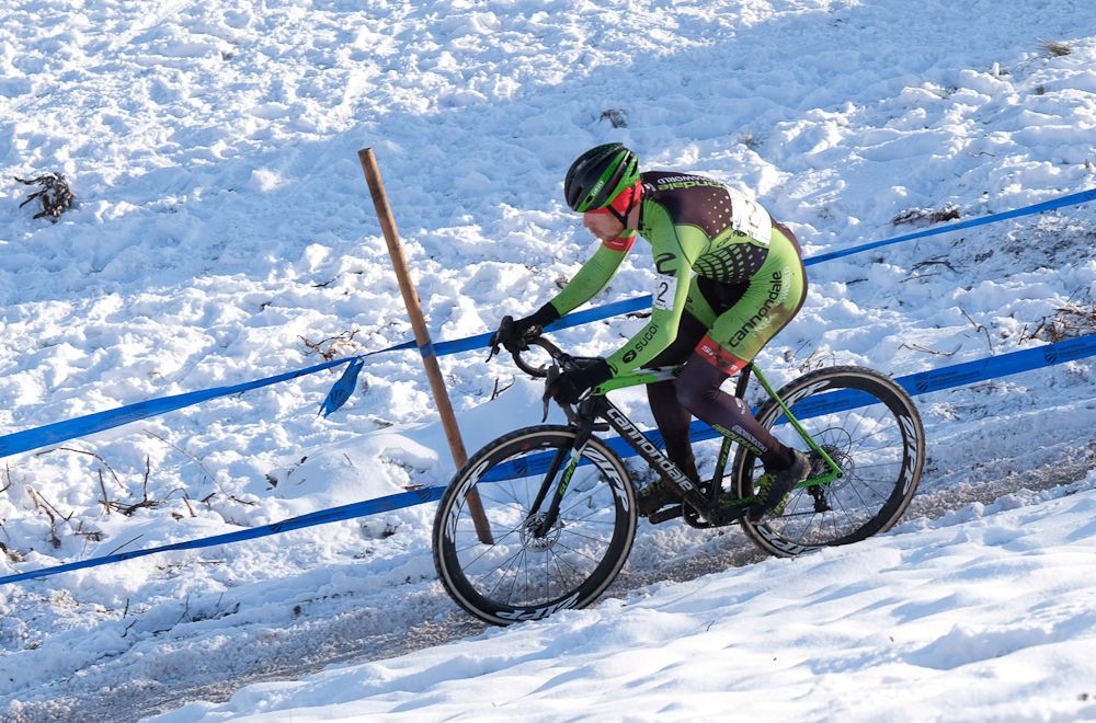 Stephen Hyde navigates the snow and ice in Connecticut on the way to his first US Elite cyclo-cross championship