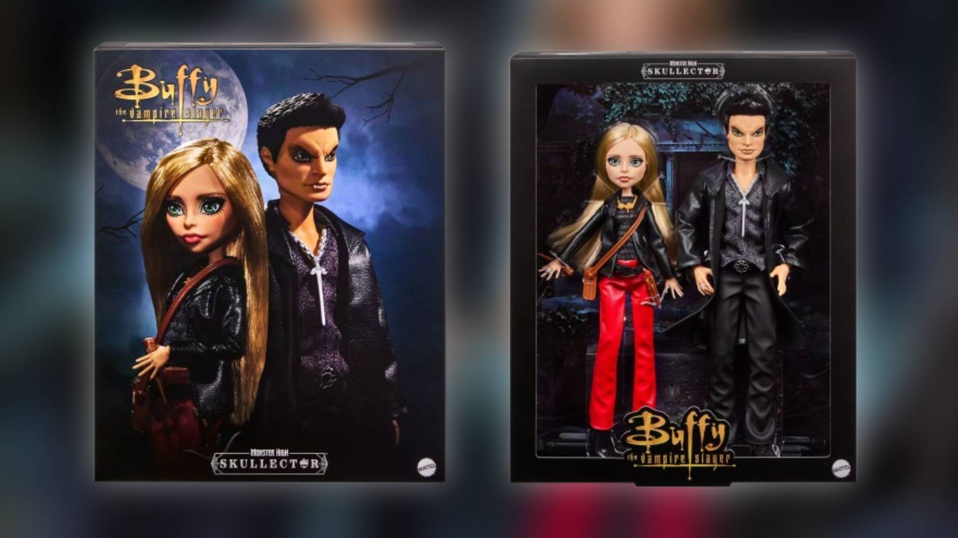 Image of the front and inside of the Monster High Buffy and Angel Doll 2-Pack box.